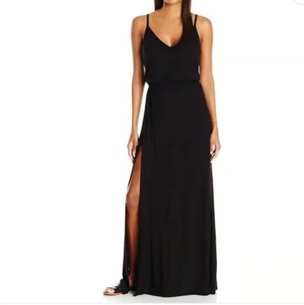 La Blanca Resort Wear Black Swimsuit Cover Up Maxi Dress Side Slits Size XS